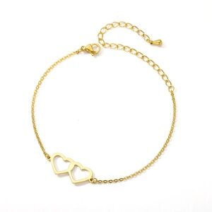 Dainty Double Heart Bracelet, Dainty Bracelet, Simple Bracelet Gold Plate
